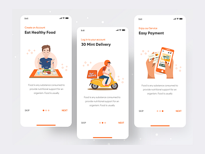 Food Delivery - Onboarding - Food Delivery 2020 app design app design icon ui web ios guide color font food food and drink food app food apps food illustration foodie free illustration iphonex mobile app popular resturant ui ux