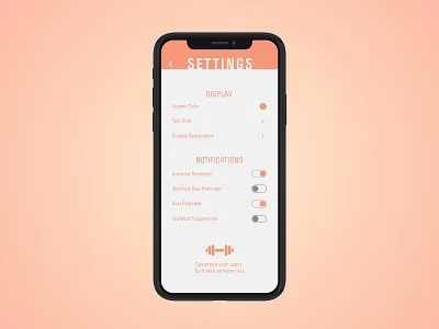 Daily UI :: 007 app daily ui daily ui 007 daily ui challenge dailyui dailyuichallenge design health lifestyle mobile mobile ui orange pale settings settings ui workout