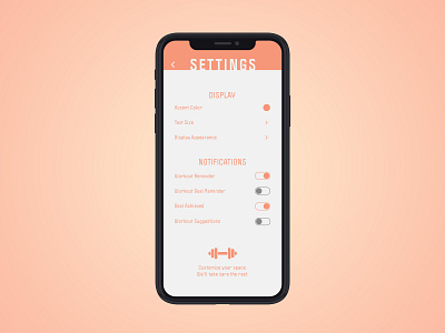 Daily UI :: 007 app daily ui daily ui 007 daily ui challenge dailyui dailyuichallenge design health lifestyle mobile mobile ui orange pale settings settings ui workout
