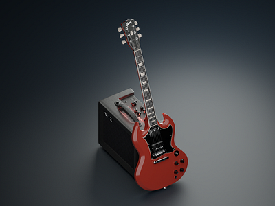 Gibson SG vs VOX Amp 3d art 3d modeling amp blender blender 3d blendercycles electric guitar gibson gibson sg guitar high fidelity isometric isometric art lowpoly music red rock and roll shadow studio vox amp