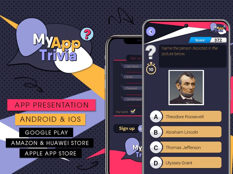 Advanced Trivia Quiz App with CMS AdMob + GDPR - Android & iOS android app animated app design flat gif ios app iphone logo luxury minimal mobile app pink quiz quiz app test trivia quiz ui ux vector