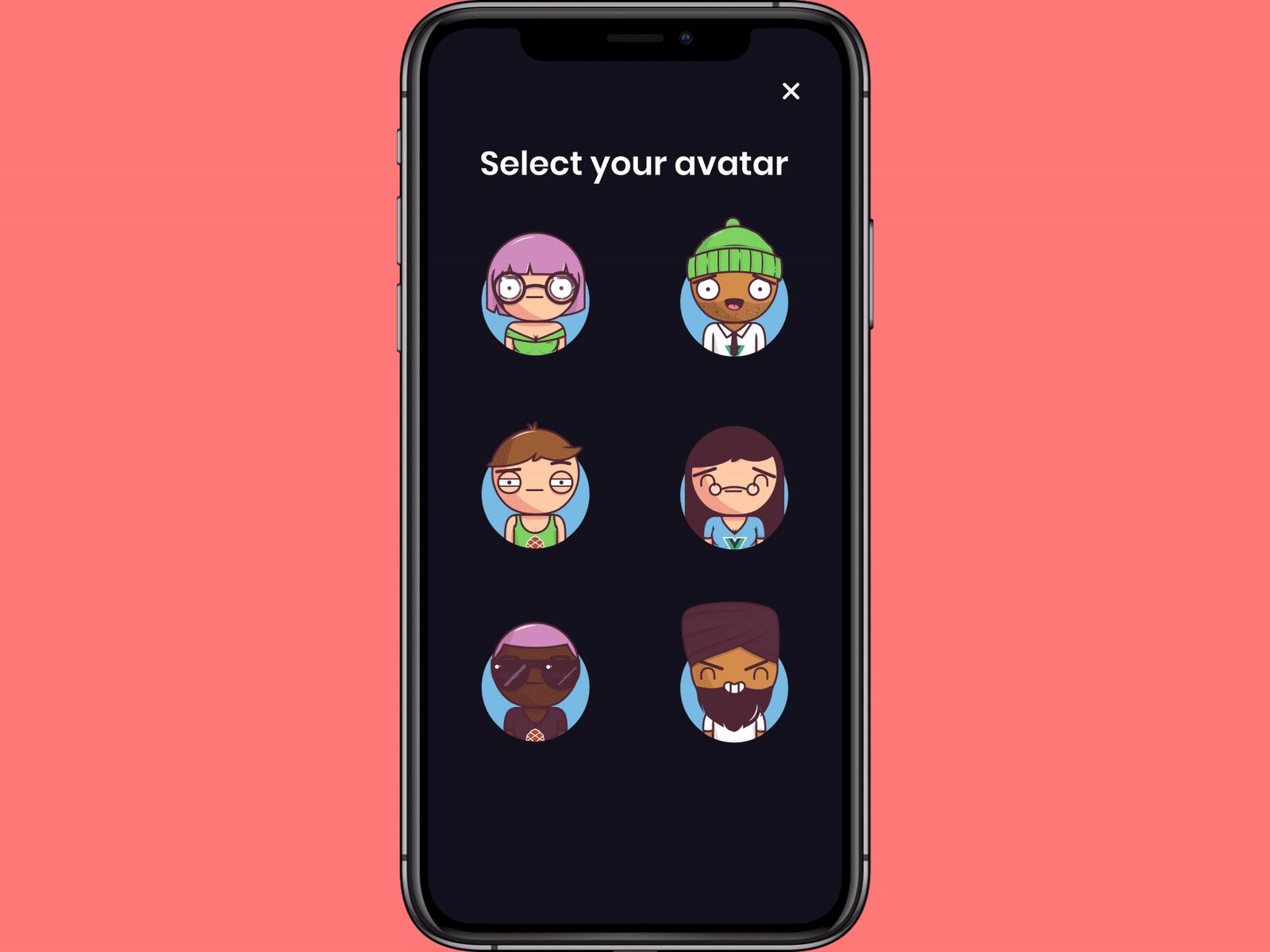 Daily UI #088 avatar avatar design avatar icons avatar screen avatar selection avatardesign avatars daily ui 088 daily ui challenge dark mode dark theme dark ui illustration mobile app design prototype animation