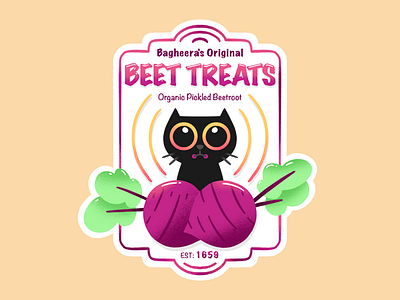 Bagheera's Beet Treats beetroot black cat cat illustration label design pink procreate purple