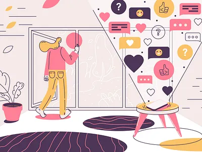 Quit obsessing character color concept design flat illustration interior people pink vector