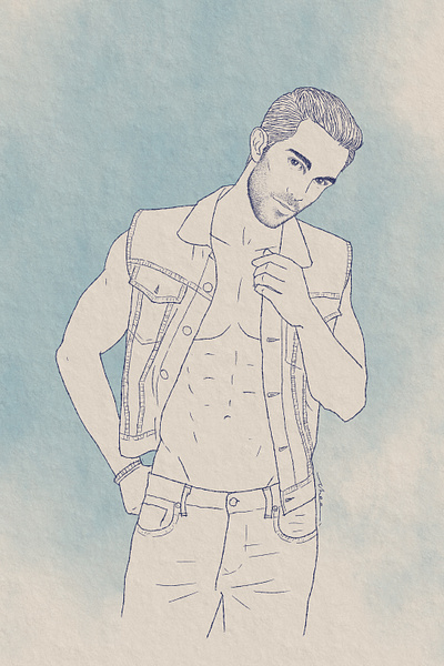 Tobias Sorensen Ink Drawing denim fashion illustration illustrator inkdrawing male model men tobia sorensen