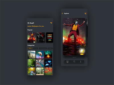 Dark mode Wallpaper app UI Design app design app designer app ui daily ui dark app dark mode dark template dark theme dark ui design ecommerce minimalist app design mobile app wallpaper wallpaper app wallpaper app ui wallpaper app ui design