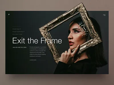 Photography Exhibition Website UI banner clean ui dark ui exhibition frame gallery homepage landing page model photograhy portrait ui ui design ux