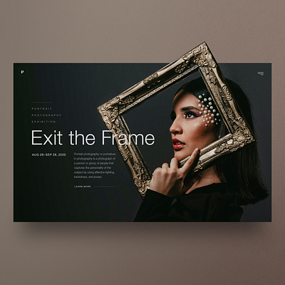 Photography Exhibition Website UI banner clean ui dark ui exhibition frame gallery homepage landing page model photograhy portrait ui ui design ux