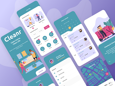 Cleanr App branding design illustration mobile ui ui ux design