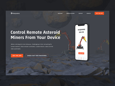 Asteroid Mining Robot Website 3d app asteroid c4d digital digitalart hero hero image illustration industrial machine mobile robot ui website