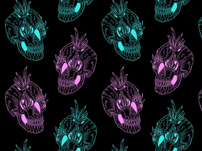 💀 blue flames illustration ipad pattern pink procreate skull