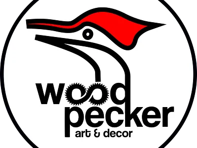 Woodpecker Art & Decor Logo bird branding design icon illustration logo minimal saw typography website wood woodpecker woodworking