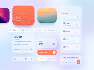 Heal Your Soul app gradient graphic inspiration interface mobile mobile ui motivation nature product design relax sleep sound ui ux website