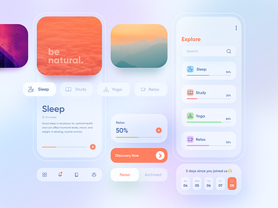 Heal Your Soul app gradient graphic inspiration interface mobile mobile ui motivation nature product design relax sleep sound ui ux website