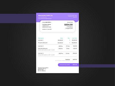 Digital Invoice 046 consulting daily ui dailyui freelance hustle invoice