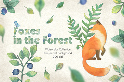 Foxes in the Forest artwork clipart illustration watercolor