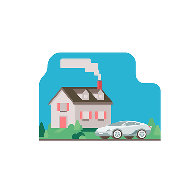 House with Sports Car bushes clean clean ui design geometric illustration inspiration practice