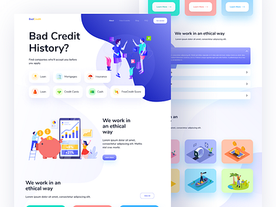 Bad Credit Landing Page cash color creative credit card design illustration insurance landing landing page loan mortgage ui user interface ux web web design website