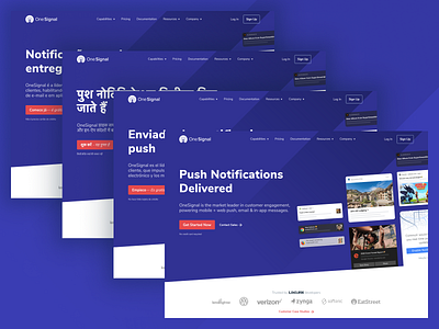 OneSignal Website abtesting button developer hero hiring landing page localization onesignal personalization product push web design website