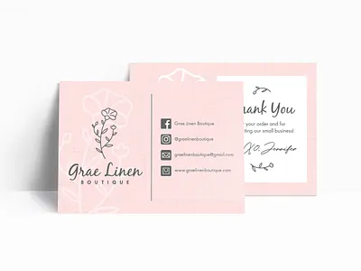 Grae Linen Thank You boutique logo branding floral logo design monoline postcard thank you