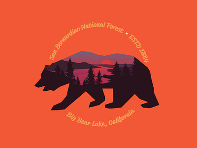 Big Bear Lake badge art big bear lake california flat design forest lake logo mountain mountains national park national parks nature outdoors sticker art sun sunset vector design water