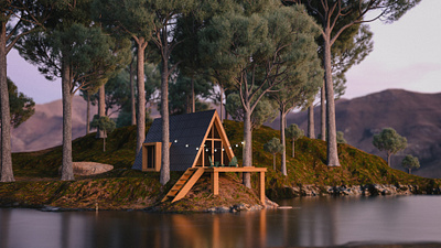Lakeside A-Frame 3d cabin cinema 4d octane octane render