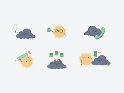 Clouds and Sun Graphic Set adobe brand character cloud design graphic design happy illustration illustrator mental health sad sun website