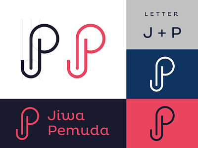 Jiwa Pemuda - monogram LOGO adobe illustrator asia blue boy branding design emotions europe flat girl logo logo mark logotype monogram monogram logo pink simple typography vector young