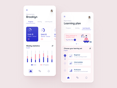 Language Learning App activity app chart dailyui education figma language languages mobile navigation percents plan podcast progress progressbar statistics stats tabs ui ux