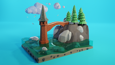 Sea Tower 3d 3d art 3d artist architecture blender3d blendercycles illustration low poly lowpoly lowpoly3d lowpolyart print sea tower