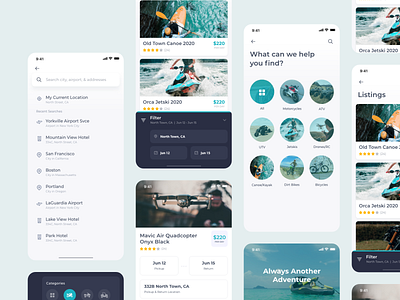 Vehicle Rental adventure bike cyan ios iphonex jetski location rent a car rental travel ui utv ux