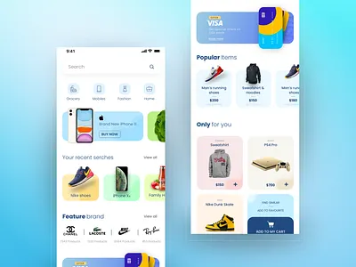 Ecommerce app blue colorful design gradient icons ios minimal ui ux