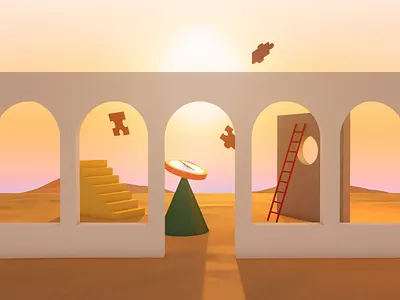 Passing Time 3d 3dart abstract c4d cinema4d concept desert geometric puzzles sand shapes surrealism