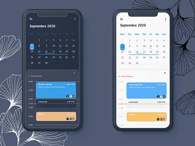 Calendar (dark and light mode) app design illustration sketch training ui ux