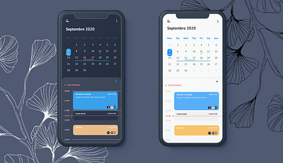 Calendar (dark and light mode) app design illustration sketch training ui ux