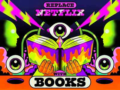 Replace Netflix with BOOKS advice design graphic design illustration retro surrealism vector vintage wisdom