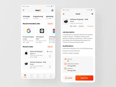 Kazki - Job Finding App android app app design best dribbble shot employer hiring ios app design job app job finder job finding job portal job post job search job seeker job site jobs minimal minimalist ui uiux ux