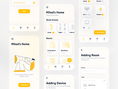 Smart Home Application 🏡 app color design figma flat home iconly illustration iran material material ui materialdesign persian smart smarthome ui ux yellow