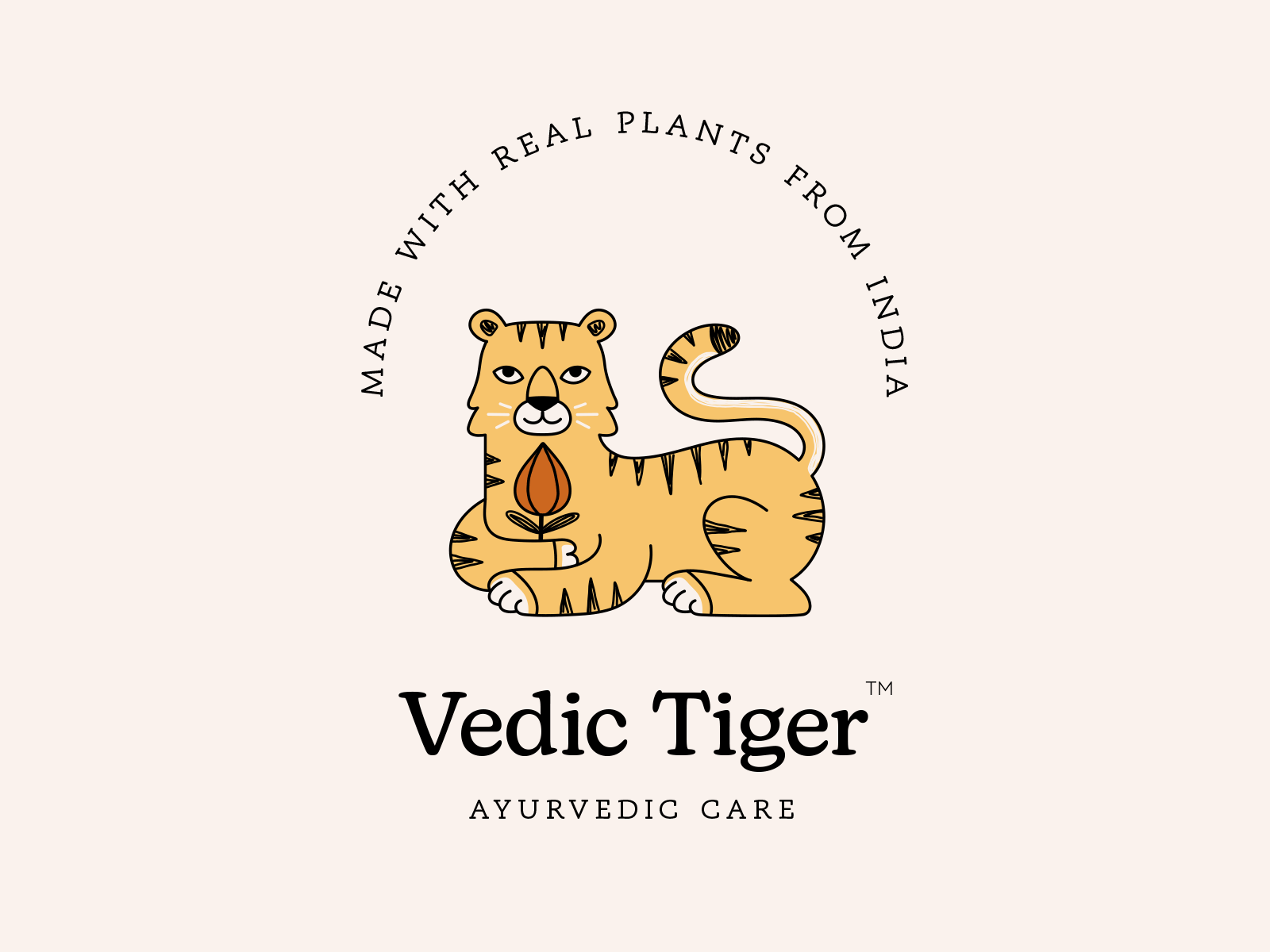 Vedic Tiger - Ayurvedic Care animal beauty branding case study cosmetic cute design flat graphic design illustration india label logo mascot minimal packaging plant simple tiger vegan