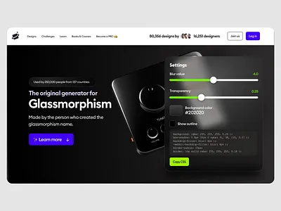 Glassmorphism at Hype4.Academy generator glassmorphism minimal web design website