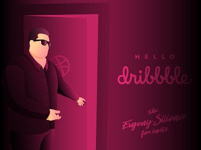 Hello dribbble debut door doorman dribble enter entrance first shot gatekeeper guard hello illustration invitation invite janitor joke meme newbie open porter security
