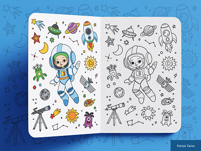 Coloring book for children. Astronaut girl activity adobe illustrator astronait black and white book cartoon character children coloring cosmic cosmonaut design education for kids girl illustration page preschool profession vector