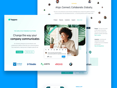 Happeo Homepage communication gradient happeo homepage internal intranet landing page landing page ui people remote social uiux web work