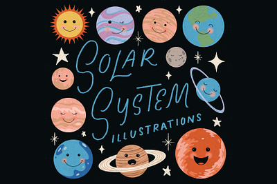Solar System Illustrations childrens book classroom clipart earth hand lettering illustration kids book planets science solar system