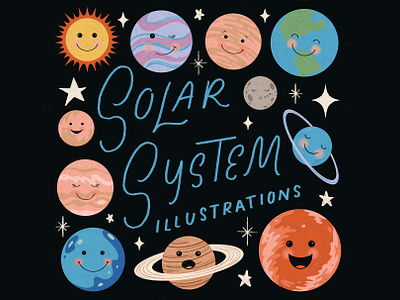Solar System Illustrations childrens book classroom clipart earth hand lettering illustration kids book planets science solar system