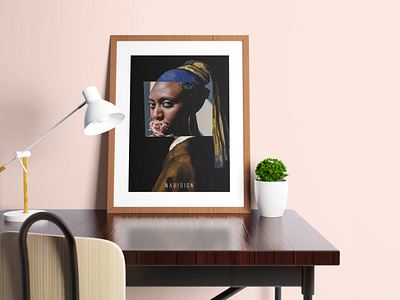 Girl with a pearl earring. art design photoshop poster