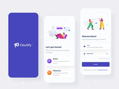 Cloutify App Design brand application branding business cloutify creative design influencer app interaction landingpage marketing marketing campaign mobile app mobile app design mockup product design social app social media design socialmedia typography ui