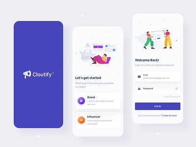 Cloutify App Design brand application branding business cloutify creative design influencer app interaction landingpage marketing marketing campaign mobile app mobile app design mockup product design social app social media design socialmedia typography ui