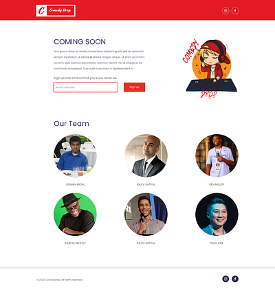 ComedyDrop.com branding design flat design landing page responsive signup page signupform ui vector web website