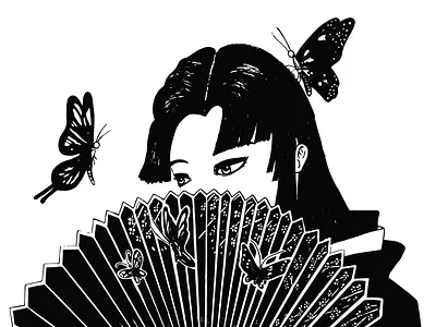 For Your Eyes adobe artist beautiful blackandwhite butterfly bw design drawing fan icon illustration illustrator japanese japanese art logo tattoo tattoo design traditional art ui vector